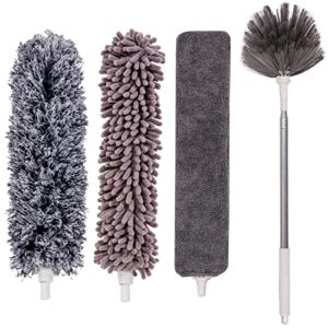 Microfiber Duster with Extension Pole(Stainless Steel) 30 to 100 Inches, Washable Dusters, Reusable Dusters, Bendable Duster for High Ceiling, Cleaning Ceiling Fan, Furniture, Blinds, Cars