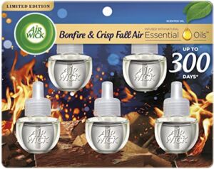 Air Wick Plug in Scented Oil 5 Refills, Bonfire and Crisp Fall Air, Essential Oils, Air Freshener Fall Scent, Fall décor