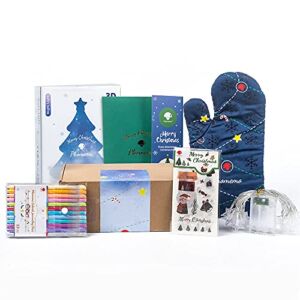 Memoking Festival Gift Set – Christmas Stickers, 12 Colors Journaling Pens, Christmas Tree Night Light, Star String Light, Oven Mitts, 3D Greeting Card, for DIY Journal, Photo Album, Decoration