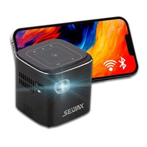 SeiyaX Mini Portable Projector – Support LED DLP Built-in Touch pad and Screen Sharing with Android OS WiFi 2.4G/5G Bluetooth HDMI, USB – Compatible with iPhone iPad, Android Phones Black