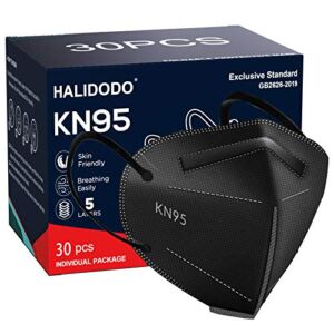 HALIDODO 30 Packs KN95 Face Mask, 5-Plyers Protection Cup Dust Face Mask, Breathable Protection Mask for Women Man, Black