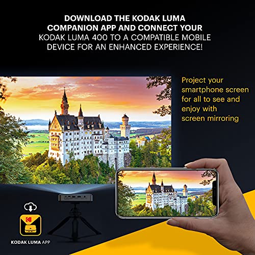 KODAK Luma 400 Portable HD Smart Projector | Wi-Fi, Bluetooth, HDMI & USB Compatible Mini Home Theater System Up to 150” | 720p Native Resolution (4K), 200 ansi Lumens | Tripod Included | The Storepaperoomates Retail Market - Fast Affordable Shopping