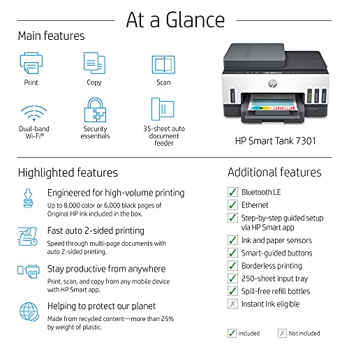 HP Smart -Tank 7301 Wireless All-in-One Cartridge-free Ink Printer, up to 2 years of ink included, mobile print, scan, copy, automatic document feeder (28B70A) | The Storepaperoomates Retail Market - Fast Affordable Shopping