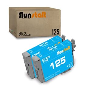 Run Star 2 Pack 125 Cyan Remanufactured Ink Cartridge Replacement for Epson 125 T125 use for Epson Stylus NX125 NX127 NX130 NX230 NX420 NX530 NX625 Workforce 320 323 325 520 Printer (2 Cyan)