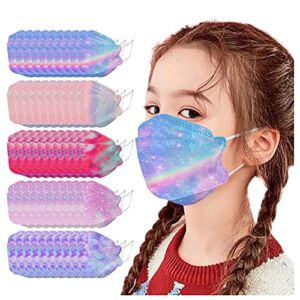 50PC Kids Tie-Dye Disposable Facemasks, Non Woven Fish Facemasks For Kids, Fish Facemasks Breathable And Comfortable (A, Kids Size)