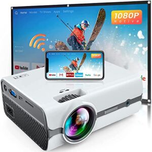 Video Projector 2022 Latest Update Native 1080P Projector Full HD WiFi Mini Projector with 100″ Projection Screen, Outdoor Movie Home Theater Projector Compatible with TV Stick, Laptop, Smartphone