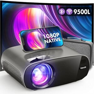 TENKER WiFi Bluetooth Projector, 9500L Native 1080P Projector 4k Support, 300‘’ Full HD Outdoor Projector Support Zoom/Sleep Timer, Mini Video Projector Compatible w/Phone/Laptop/PC/DVD/TV
