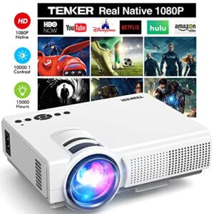 TENKER Native 1080P Projector, 7500L High Brightness Full HD Outdoor Movie Projector, 200″ Giant Screen LCD Video Projector, Portable Mini Projector for Cartoon, Compatible w/Laptop/PC/DVD/TV