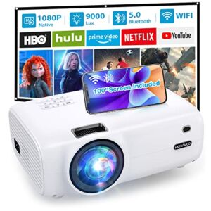 Projector, HOWWOO Projector with WiFi and Bluetooth, Native 1080P Portable Mini Projector with 100″ Screen, 9000L Full HD Outdoor Movie Projector for Phone,PC,TV Stick