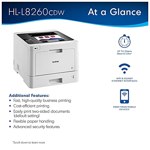 Brother HL-L8260CDW Business Color Laser Printer, Flexible Wireless Networking, Mobile Printing, Speed Up to 33ppm, Automatic Duplex Printing, 2400 x 600 dpi, 250-sheet Capacity, Ethernet, White | The Storepaperoomates Retail Market - Fast Affordable Shopping