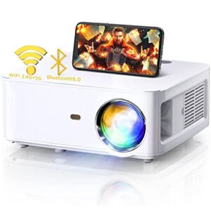 XZJX Direct Native Full HD 1080P WiFi Bluetooth Projector, Home & Office 2.4G+5G WiFi, MTK358 Chip, 4K Supported, 4P ±50° Keystone Correction, 40% Zoom Out, VGA/USB/AV/HDMI Movie Projector