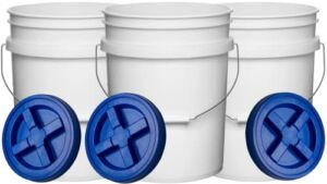 House Naturals 5 Gallon Plastic Bucket Pail Food Grade BPA Free with Blue Gamma Screw on Lid( Pack of 3) Made in USA