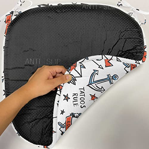 Lunarable Tattoo Chair Seating Cushion Set of 12, Various Tattoo Designs Heart with Crown Anchor Arrow Star Illustration, Seat Pads for Office with Anti-slip Backing, 16″x16″, Vermilion Blue and Black | The Storepaperoomates Retail Market - Fast Affordable Shopping