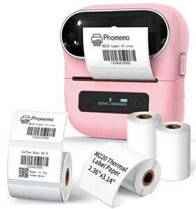 Phomemo M220 Pink Label Maker with Label Tape,Bluetooth Barcode Printer, Portable Label Makers with 1 Roll 40 x 30mm and 3 Rolls 60 x 80mm Label Tapes, Compatible with iOS,Android, Mac, Windows10