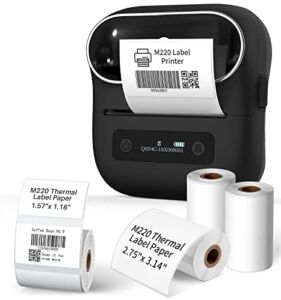 Phomemo M220 Label Maker – 3.14 Inch Barcode Printer – Portable Bluetooth Sticker Maker Machine, Thermal Printer for Address, Mailing, Small Business, wiith 3 Rolls 2.75” x 3.14” Labels