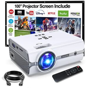 Mini Projector with Screen 100 Inch, Native 720P Portable Projector 1080P Supported Outdoor Movie Projector 7500Lux,Compatible with HDMI VGA USB TF AV for Home