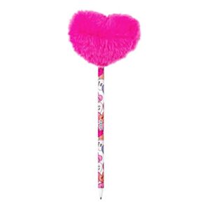 Yoobi Black Ballpoint Pen w/Pink Pom-Pom Heart – Cute Pens for Girls – Sweetheart Print Novelty Pens – Fun Pens for Kids & Adults – Cute School Supplies & Office Supplies