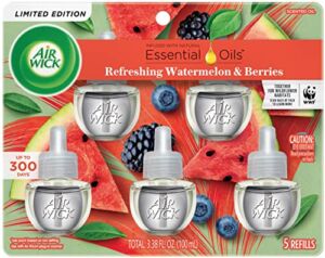 Air Wick Plug in Scented Oil Refill, 5 ct, Fresh Watermelon & Berries, Air Freshener, Essential Oils, Spring Collection