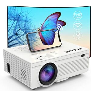 WiFi and Bluetooth Mini Projector – FULLJA Video Projector 8500 Lumen, HD 1080P Portable Small Outdoor Home Theater Movie Projector Compatible with HDMI, TV Stick, PS4, USB, AV, PC, Phone