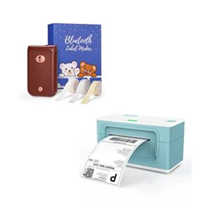 MUNBYN Labeler Bluetooth Bear Label Maker with 3 Rolls of Label Tapes and 150mm/s Thermal Shipping Label Printer