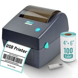 Shipping Label Printer S8 – with 100 4×6 Direct Labels, USB Thermal for Postal Mailing Address, Jar Bottle Labeller, UPS USPS FedEx Amazon Ebay Etsy Packages Writer Windows Mac, Black