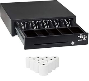 EOM-POS Cash Register Money Drawer. Compatible with Square [Receipt Printer Required]. Includes 10 Rolls of Thermal Receipt Paper