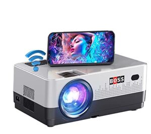 Projector, with 5G WiFi and Bluetooth Native 1080P 9500L 4K Supported, BOSS S13A Portable Outdoor Projector with Screen, Video Home Theater Projector for HDMI, USB, VGA, PC, TVBox, iOS & Android Phone