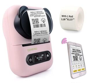 YiHERO Mini Label Printer Thermal Bluetooth Portable Label Maker-Compatible with Android & iOS, Multifunction for Business Clothing Mailing Office Home,Pink…