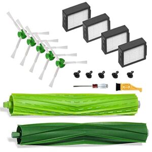 Replacement Parts Accessories Compatible for iRobot Roomba i7 i7+ i3 i3+ i1+ i4 i6 i6+ i8 +/Plus E5 E6 E7 I,E &J Series Vacuum Cleaner,1 Set Rubber Brushes 4 HEPA Filters & 5 Side Brushes