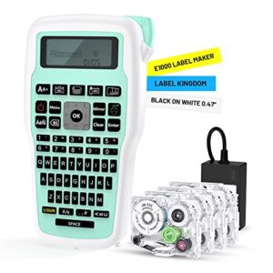Handheld Label Maker Machine with 4 Tapes,Portable Label Printer E1000 Labeler for Labeling with AC Adapter,Easy to Use, QWERTY Keyboard,for Home,School,Office,Industrial Organization Green
