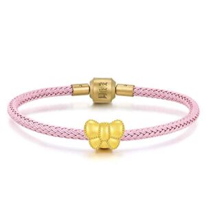 CHOW SANG SANG 999 24K Solid Gold Ribbon Mini Charm Bracelet for Women 92449C (Gold, 19 CM)