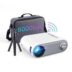 Mini WiFi Projector, Upgraded 7000L Portable Bluetooth Projector[Tripod&Carrying Bag], 1080P HD Supported, Outdoor Movie Projector Compatible with Type-C/AV/USB/HDMI/VGA, Phone/Laptop/TV Box, White