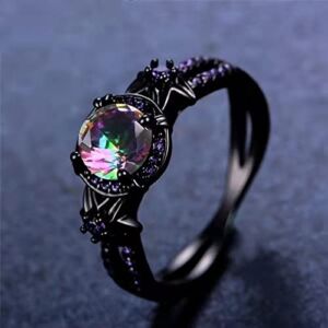 Black Color Zirconium Ring, Fashion Black Color Ring Purple Diamond Ring Exquisite All-Match Ring Jewelry Gift (8, Black)