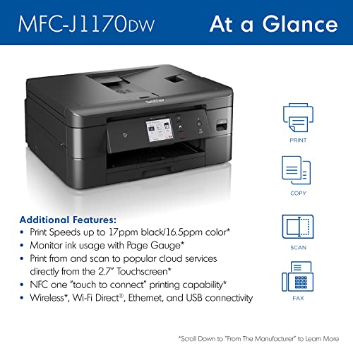 Brother MFC-J1170DW Wireless Color Inkjet All-in-One Printer with Mobile Device Printing, NFC, Cloud Printing & Scanning | The Storepaperoomates Retail Market - Fast Affordable Shopping