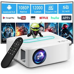 XGODY Portable Smart Projector X1 Native 1080p Android TV 9.0 Bluetooth 5G WiFi 12000 Lumen Portable Projector, Support 200” 8K Vedio Outdoor Projector with 4P Keystone Preinstall YouTube Netflix