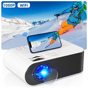 WiFi Projector,1080P Movie Projector, Portable Mini Phone Projector 2022 Upgrade 7500 Lumen with Synchronize Smartphone Screen, Smart Projector Compatible with iOS/Android TV Stick HDMI VGA