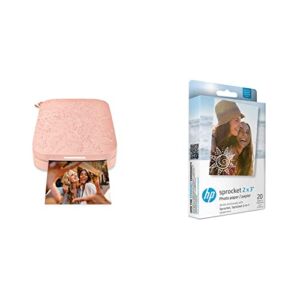 HP Sprocket Portable Photo Printer 2nd Edition (Blush) & Sprocket Photo Paper, Sticky-Backed 20 sheets