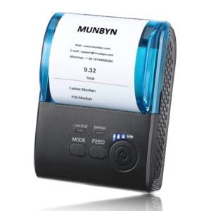 MUNBYN 58mm Bluetooth Receipt Printer, Mobile Wireless Receipt Printer Large Paper Warehouse BT 4.0 Thermal Printer, Portable 58mm Personal Bill POS Receipt Printer, for Android Windows, Do not Square