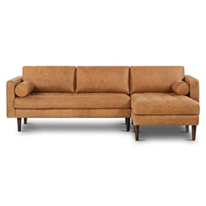 POLY & BARK Napa Right Sectional Sofa in Full-Grain Pure-Aniline Italian Leather, Cognac Tan