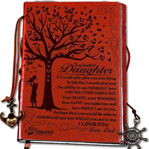 TERAVEX Dad To Daughter Gifts Leather Writing Journal from Dad with Inspirational – Retro Tree of Life Faux Leather Cover Writing Journal, Personal Diary, Lined Journal, Travel, Notebook, Writers Notebook, Refillable for Teen Girls