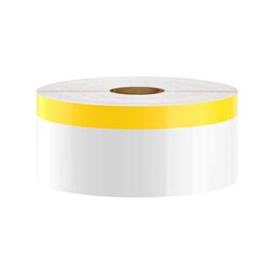 Premium Vinyl Label Tape for DuraLabel, LabelTac, VnM SignMaker, SafetyPro and Others, White with 0.50″ Yellow Stripe, 2″ x 140′