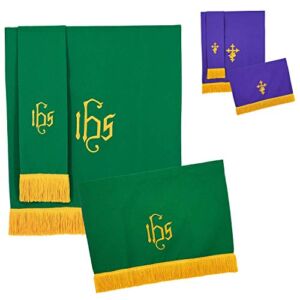 GraduatePro Set of 3 Reversible Parament Set Light Green Purple with Embroidered Cross IHS