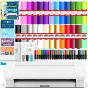 Silhouette White Cameo 4 Starter Bundle with 26 Oracal Vinyl Sheets, Transfer Paper, Class, Guides and 24 Sketch Pens