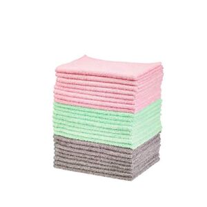 Amazon Basics Microfiber Cleaning Cloths, Non-Abrasive, Reusable and Washable – Pack of 24, 12 x16-Inch, Pink, Green and Gray