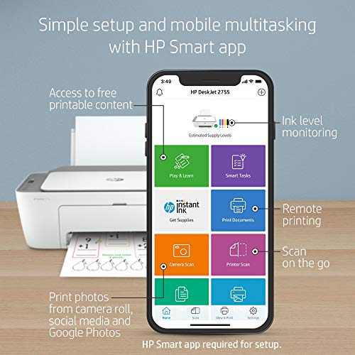 HP DeskJet 2755 Wireless All-in-One Printer, Mobile Print, Scan & Copy, HP Instant Ink Ready, Works with Alexa (3XV17A) | The Storepaperoomates Retail Market - Fast Affordable Shopping