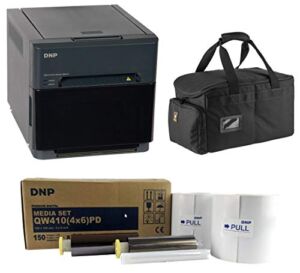 DNP QW410 4.5-inch Dye-Sublimation Professional Event Photo Booth Printer Essential Bundle with 4×6-inch Digital Media, 2 Rolls (300 Total Prints), Slinger Printer Case