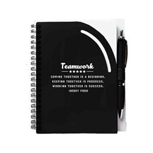Cheersville Spiral Bound Lined Motivational Journal & Pen Gift Set- 70 pages, 5.75″ x 7″, Black cover with Pen Loop and Inner Pocket, for Office Business School Onboarding Teamwork Gifts
