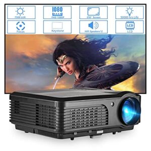 Digital Phone Projector, 7500lm 1080p Full HD Projector with HDMI, USB, VGA Multimedia HD Video Projector for Movie Night TV Gaming Drawing Party Gift, Keystone, Zoom, Home Outdoor Theater Proyector