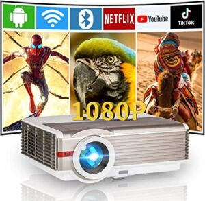 9000 Lumens Movie Projector with Wifi and Bluetooth, Native 1080P HD Wireless LCD Video Projector for Outdoor Cinema Home Theater, Compatible with HDMI/USB/Audio for iOS/Android/PC/Laptop/PS5/TV Stick