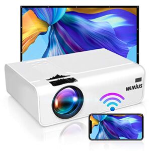 WiFi Projector Support 5.0 Bluetooth Transmitter, WiMiUS K2 Mini Projector 1080P and 4K Support, 300’’ Screen Zoom Compatible with Smartphone (Wirelessly) PC TV Stick Chromecast PS5